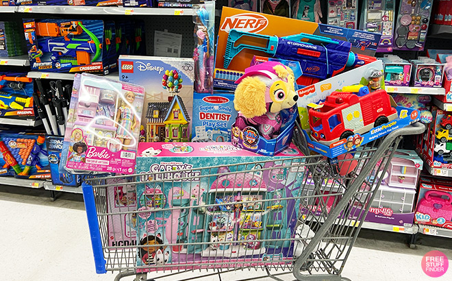 Shopping Cart filled with Toys inside a Store