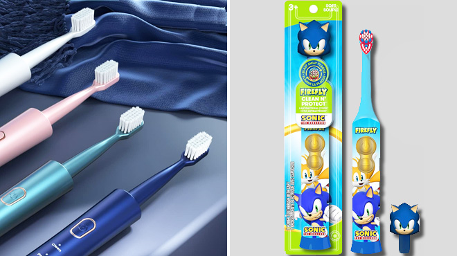 Sonic Electric Toothbrush and Firefly Sonic The Hedgehog Toothbrush