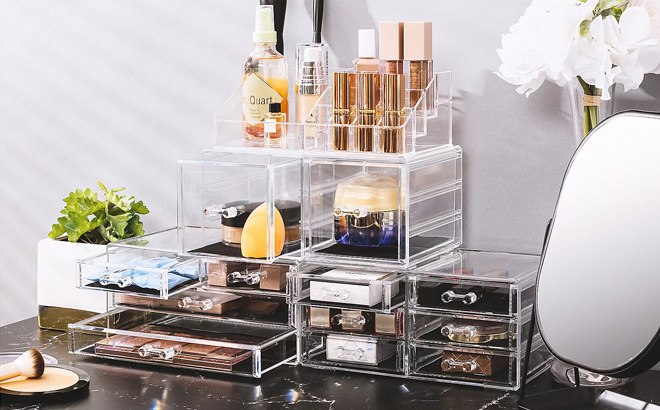 Sorbus Makeup and Jewelry 12 Drawer Display Case Organizer clear