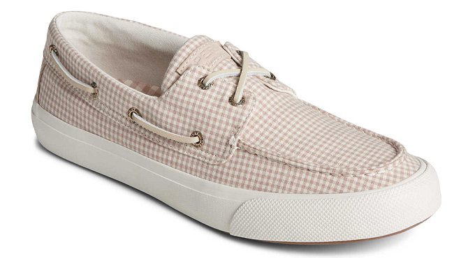 Sperry Mens SeaCycled Bahama II Gingham Sneakers on White Background
