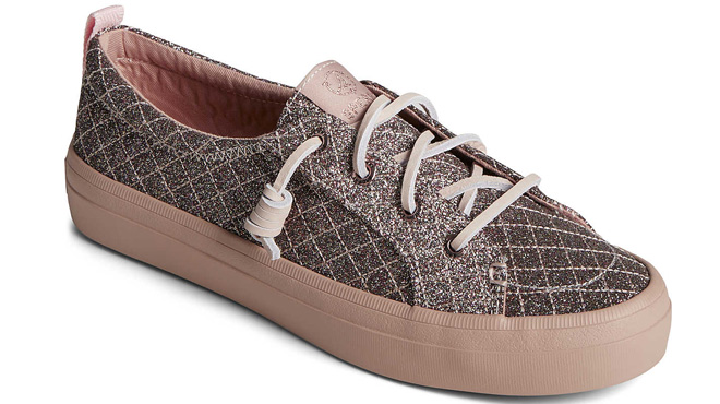 Sperry Womens Crest Quilted Shimmer Sneakers on White Background