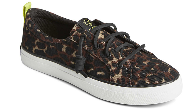Sperry Womens Crest Vibe Cheetah Sneakers on White Background
