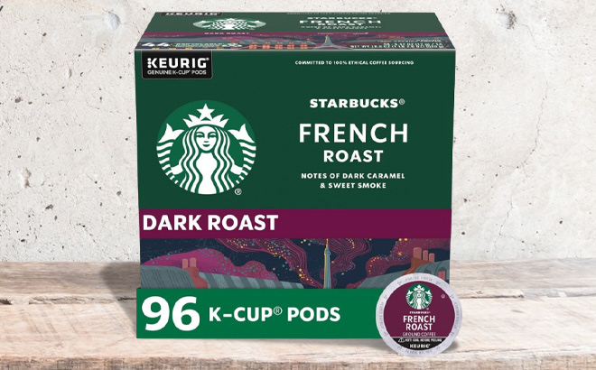 Starbucks K Cup Coffee Pods 96 Count on a Table