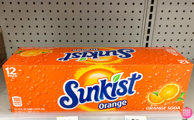 Sunkist Orange Soda 12 Pack on a Shelf