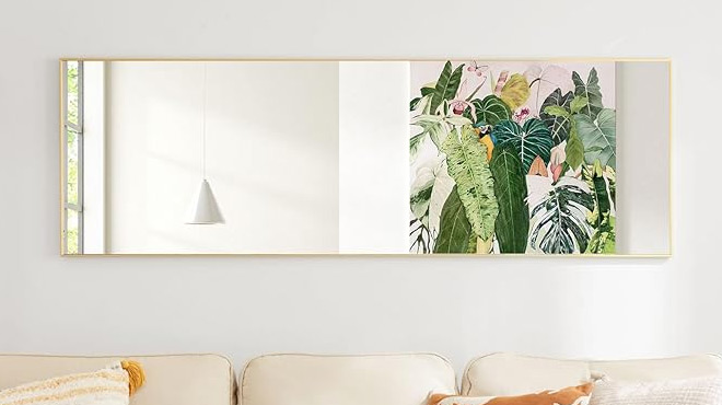 Sweetcrispy Full Length Mirror Horizontally Positioned on a Living Room Wall