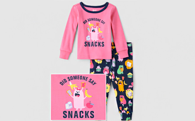 The Childrens Place Baby And Toddler Girls Snack Monster Cotton Pajamas