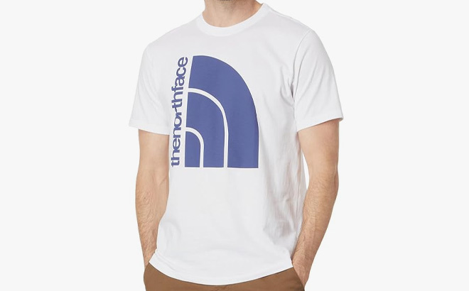 The North Face Short Sleeve Jumbo Half Dome Tee in TNF White and Cave Blue Color