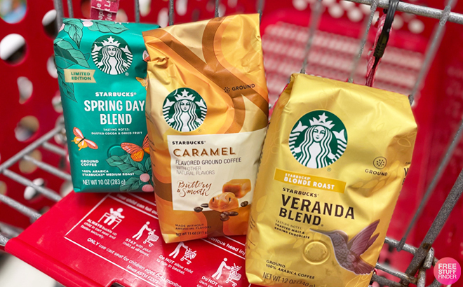 Three Bags of Starbucks Ground Coffee in Spring Day Blend Caramel and Veranda Blend