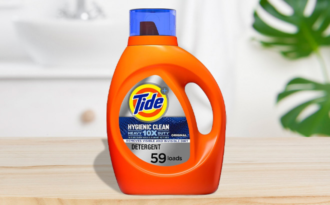 Tide Hygienic Laundry Detergent 59 Loads on Bathroom Counter