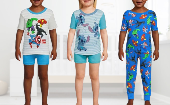 Toddlers Wearing Character Pajama Sets