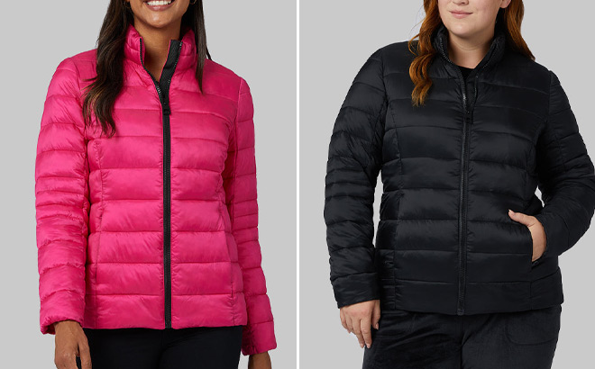 Two 32 Degrees Womens Packable Jackets in Pink and Black