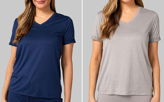 Two 32 Degrees Womens Relaxed Sleep Tshirts in Blue and Grey