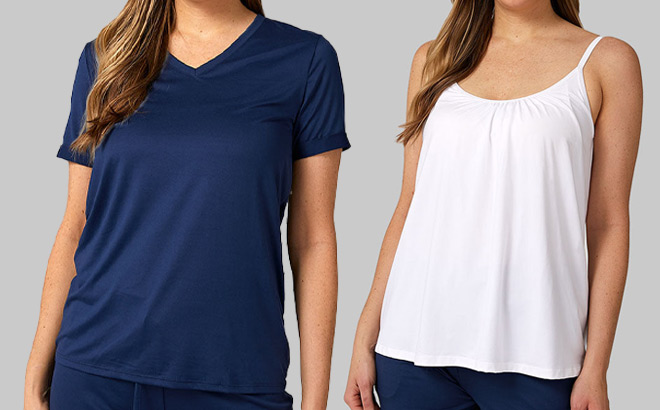 Two 32 Degrees Womens Tops in Dark Blue and White