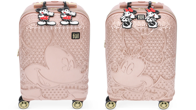 Two Disney Mickey and Minnie 22 5 Inch Spinner Luggage with ID Tags