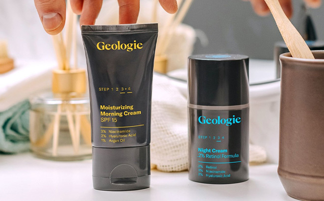 Two Geologie Skincare Products in a Bathroom