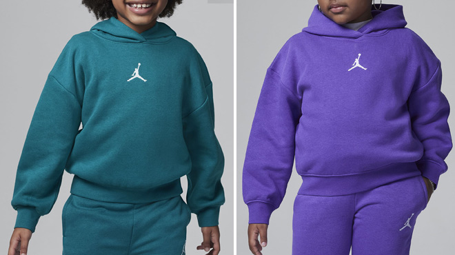 Two Girls Wearing Nike Jordan Icon Play Pullover Hoodie