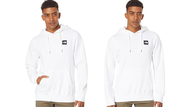Two Images of A Person Wearing The North Face Brand Proud White Hoodie
