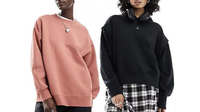 Two Models Wearing Nike Sweatshirt and Hoodie