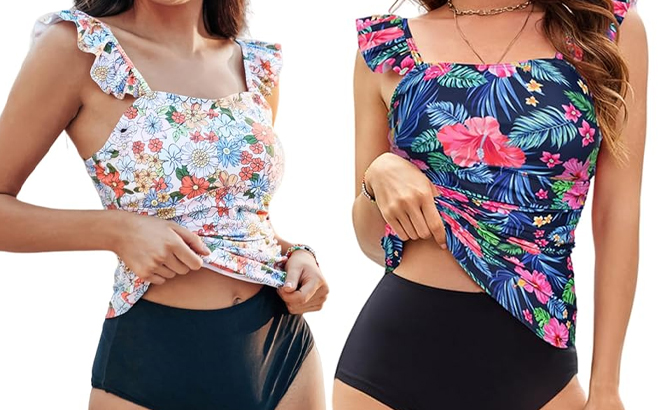 Two People Wearing the Kate Kasin 2024 Two Piece Tankini Swimsuits