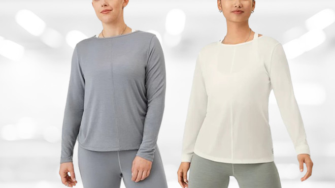 Two Persons Wearing Two Different Colors of Allbirds Womens Long Sleeve Shirt Two Persons Wearing Two Different Colors of Allbirds Womens Long Sleeve Shirt