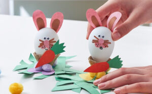 Two Plastic Egg Bunnies at Michaels Craft Event