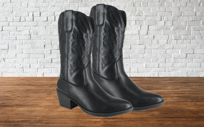 Unionbay Womens Dolly Cowboy Boot in the Color Black