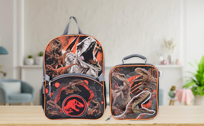 Universal Studios Jurassic World Backpack and Lunch Bag on the Table
