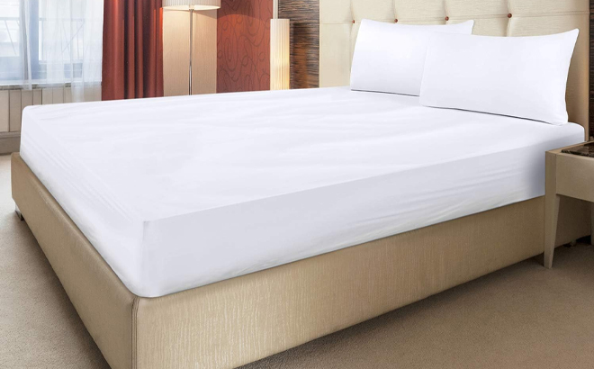 Utopia Bedding Queen Fitted Sheet on a Bed in the Color White