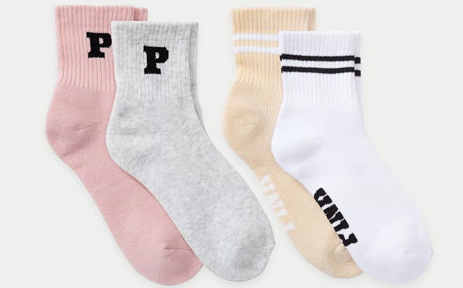Victorias Secret 2 Pack Quarter Socks in Grey Pink and White Canvas Color