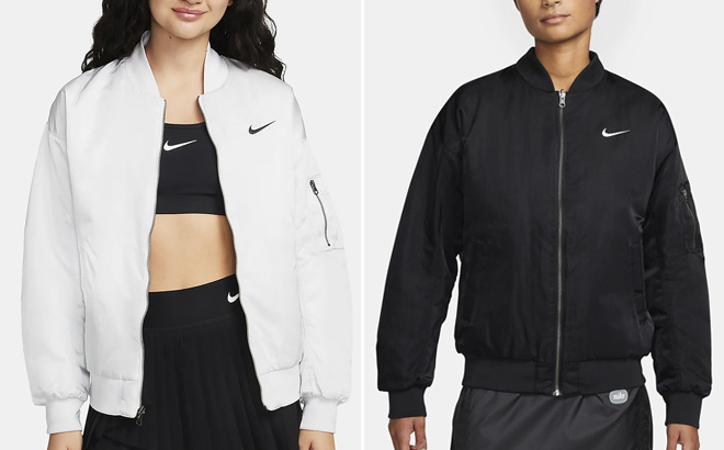 Womens Wearing Nike Jackets in White and Black