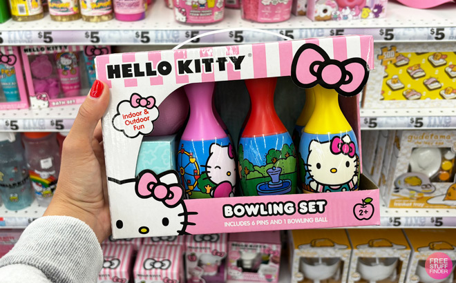 a Person Holding Hello Kitty Friends Bowling Set