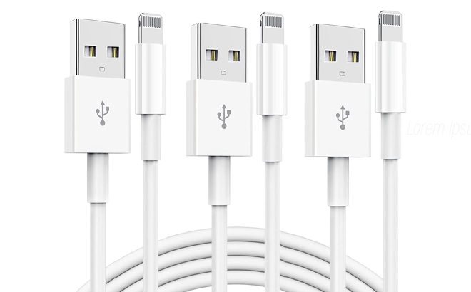 iPhone Charger Cord Lightning Cable 3 Pack in the Color White
