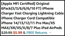 iPhone Charger Lightning Cable 6 Pack Order Summary