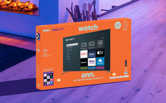 onn. 75-Inch Class 4K UHD LED Frameless Roku Smart TV