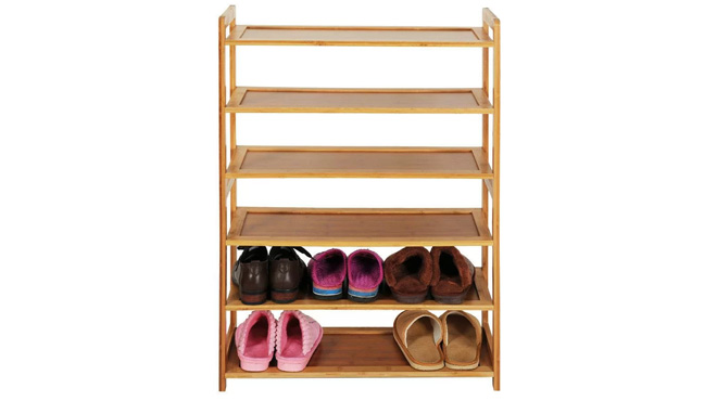 18 Pair Solid Wood Shoe Rack on White Background