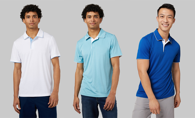 32 Degrees Mens Stretch Flow Tipped Polo in Three Colors