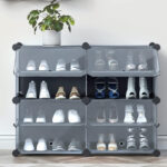 4 Cube 8 Tier Covered Shoe Rack Cabinet Grey