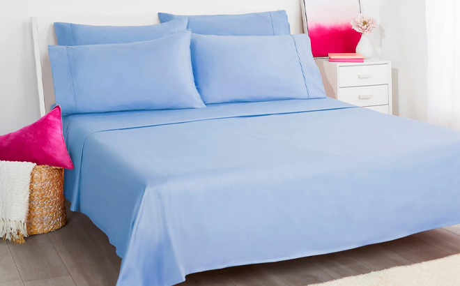 6 Piece Bamboo Sheet Set on a Bed