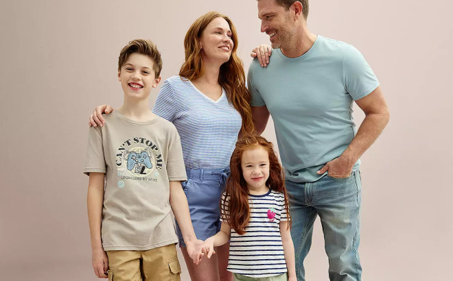 A Family Wearing Various Tees