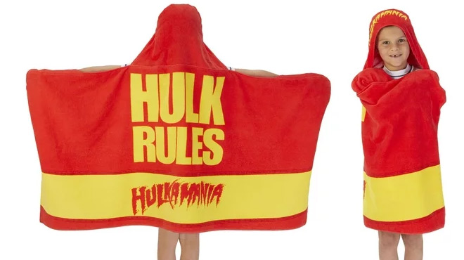 A Kid Wrapped in WWE Kids Hulkamania Hooded Towel