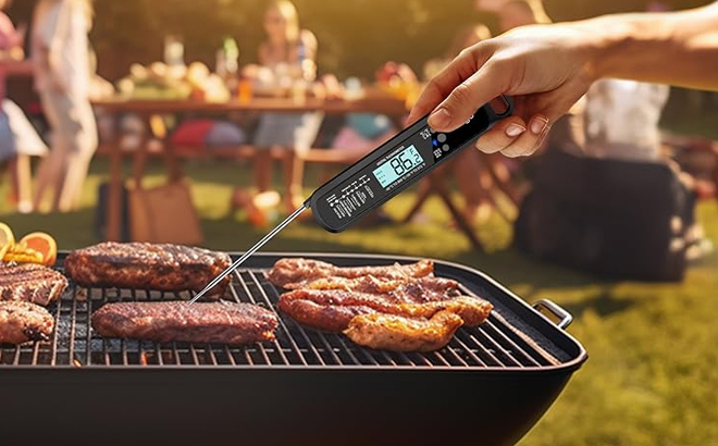 A Man Using the Venigo Digital Meat and Food Thermometer