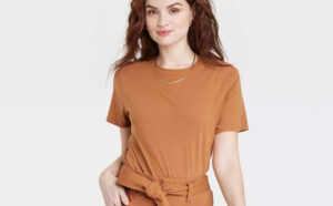 A New Day Womens Short Sleeve T Shirt in the Color Light Brown