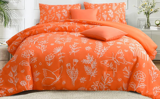 A Nice Night 7 Piece Comforter Set in Orange Color