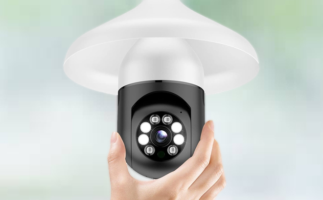 A Person Holding Light Bulb Security Camera
