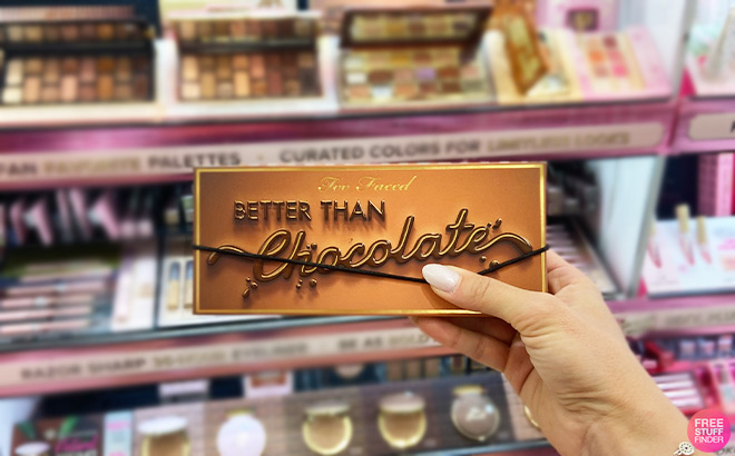 A Person Holding Too Faced Better Than Chocolate Eyeshadow Palette