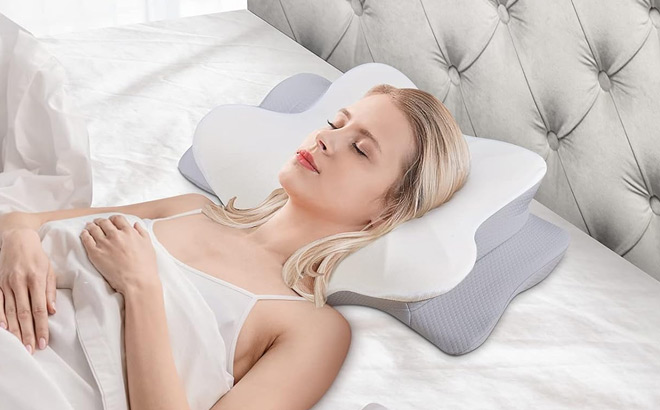 A Person Lies Down on the Cervical Pillow
