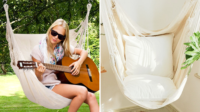 A Person Playing a Guitar and Sitting on a Hammock Chair Swing