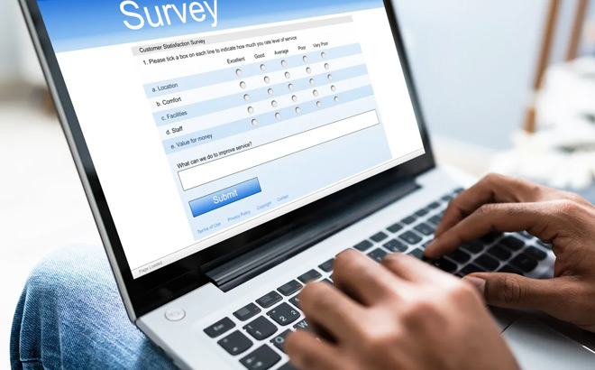 A Person Taking a Survey on a Laptop