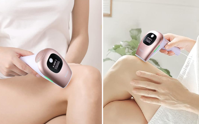 A Person Using Innza IPL Laser Hair Remover on her Legs