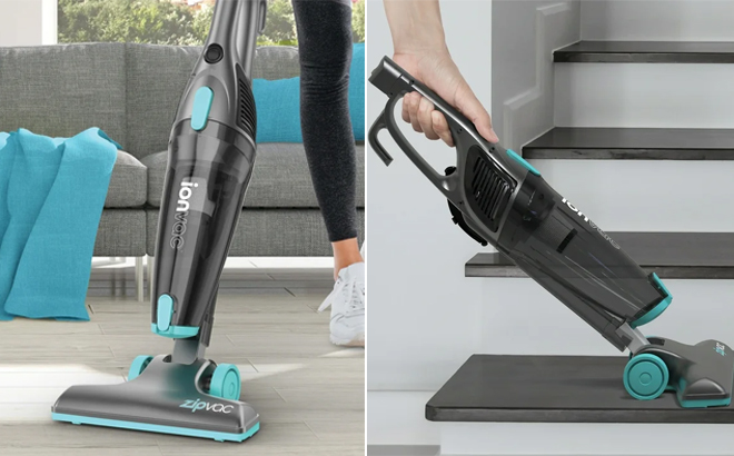 A Person Using the Ionvac ZipVac 3 in 1 Corded Upright Handheld Floor and Carpet Vacuum Cleaner